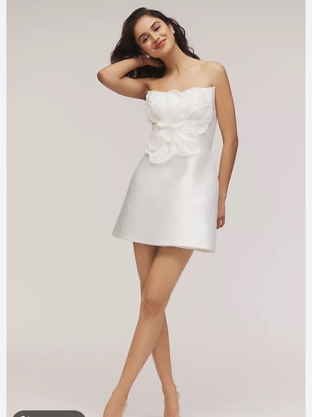 Anthropologie ivory Strapless Satin Dress with Beaded Floral Bodice